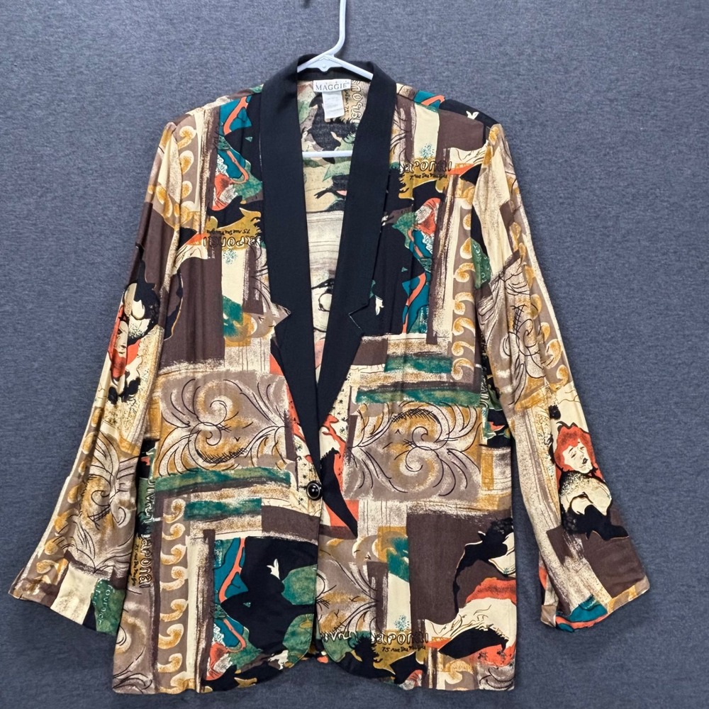 Maggie Jacket Womens Small Printed Shawl Collar Rayon Long Sleeve Made in USA